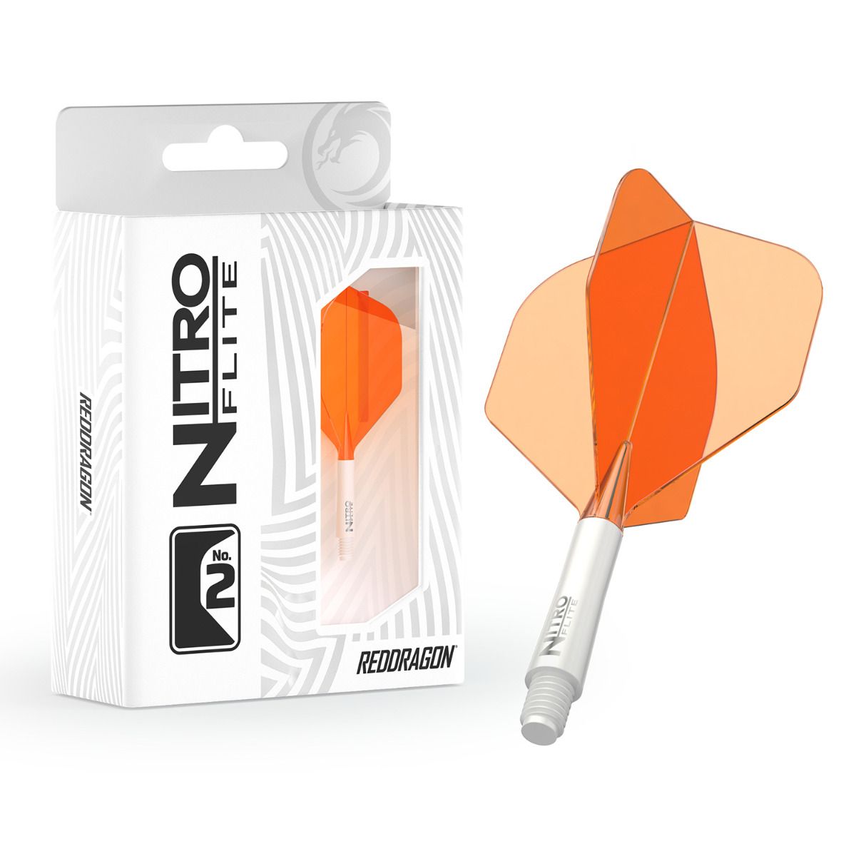 Red Dragon Nitro Flite bielo-oranžové integrované standard letky a dlhé násadky na šípky