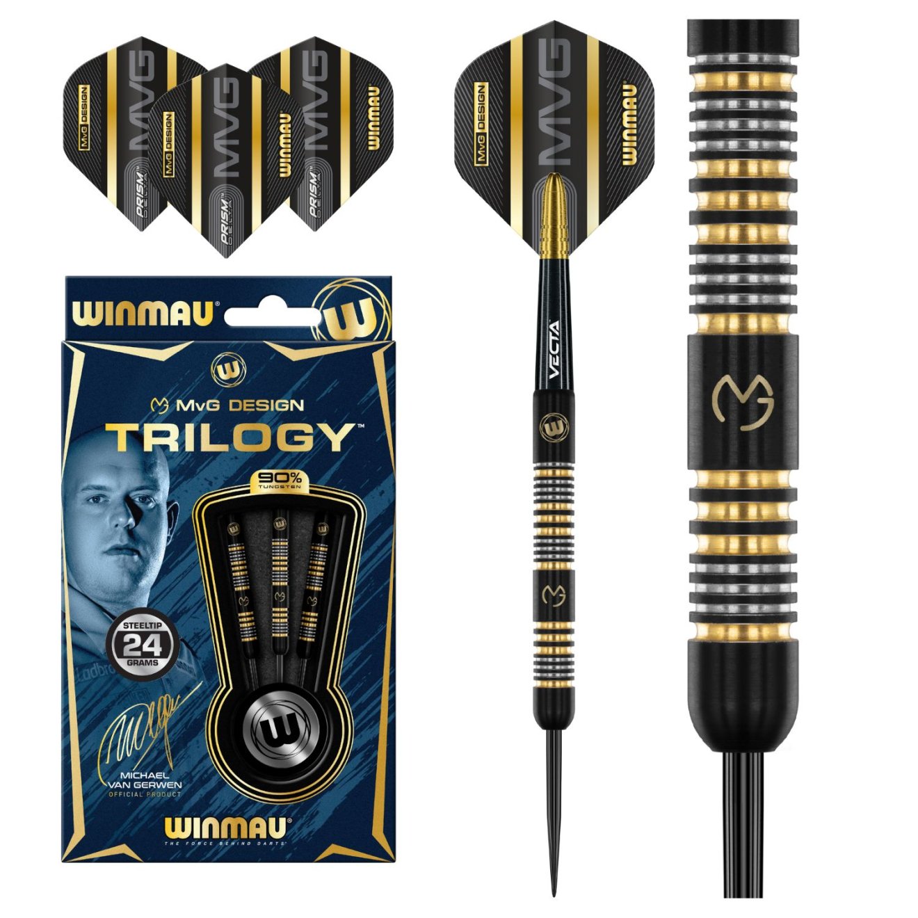 Šípky Winmau steel MvG Trilogy 24g, 90% wolfram