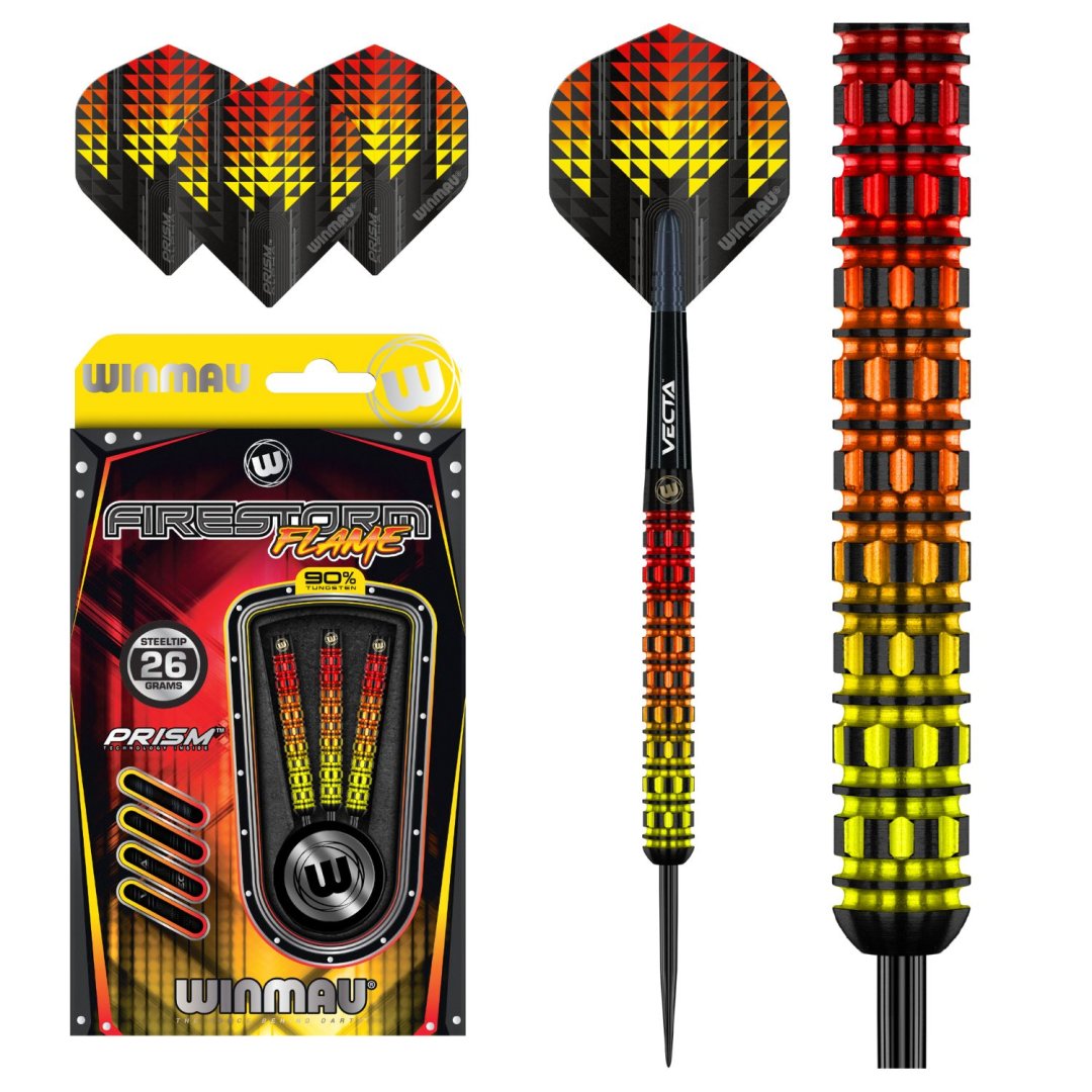 Sada steel šípok Winmau Firestorm Flame Parallel 22g, 90% wolfram 