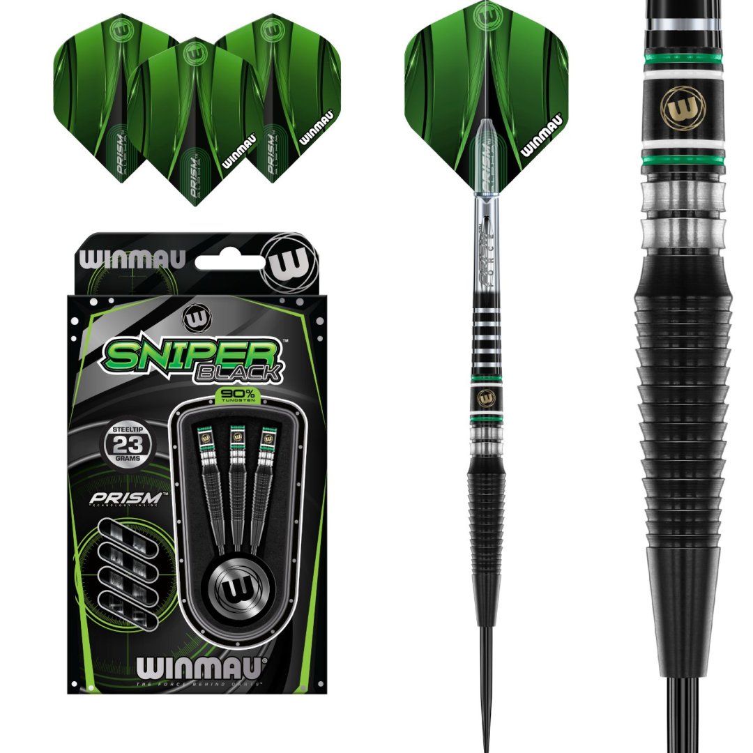 Šípky steel Winmau Sniper Black Edition 23g, 90% wolfram 