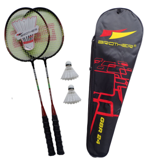 Badmintonová súprava 2 hliníkové ľahké rakety s hliníkovým shaftom+2 košíky